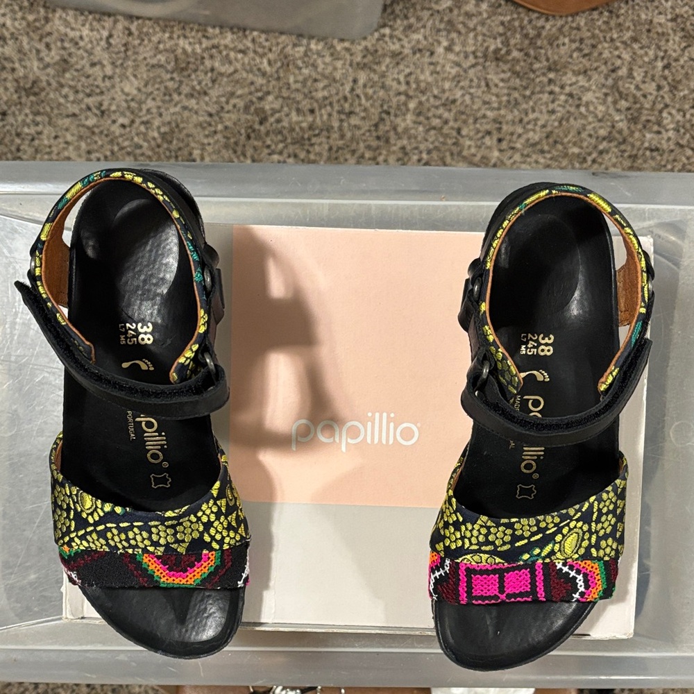 Papillio Black Platform Sandals with Colorful Accents